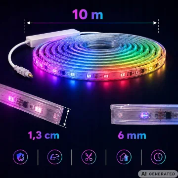 Неонова RGB LED лента 10 м с Bluetooth, USB и дистанционно
