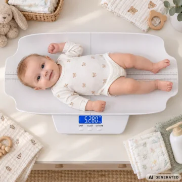 Електронна бебешка и детска везна с LCD дисплей, до 100 кг, 60 см, бяла