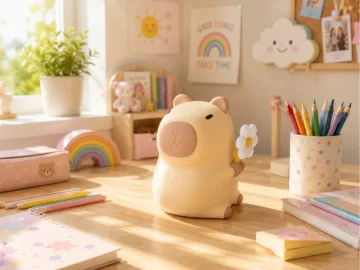 Силиконова нощна лампа капибара, RGB, USB-C, таймер 30 минути