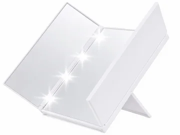Сгъваемо козметично огледало с LED осветление и стойка, бяло