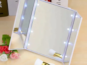 Сгъваемо козметично огледало с LED осветление и стойка, бяло