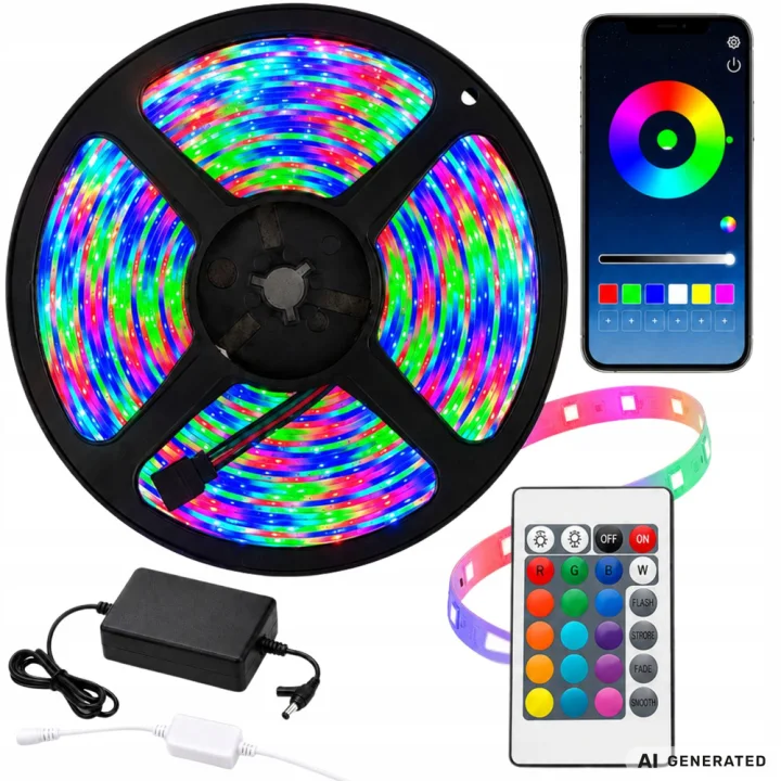 RGB LED лента 10 м, 12 V, с адаптер, дистанционно и музикален режим