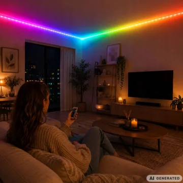RGB LED лента 10 м, 12 V, с адаптер, дистанционно и музикален режим
