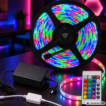 RGB LED лента 10 м, 12 V, с адаптер, дистанционно и музикален режим