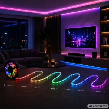 RGB LED лента 10 м, 12 V, с адаптер, дистанционно и музикален режим