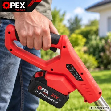 Акумулаторен тример за трева OPEX TOOLS 21 V с 2 батерии по 3 Ah и три режещи приставки