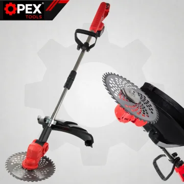 Акумулаторен тример за трева OPEX TOOLS 21 V с 2 батерии по 3 Ah и три режещи приставки