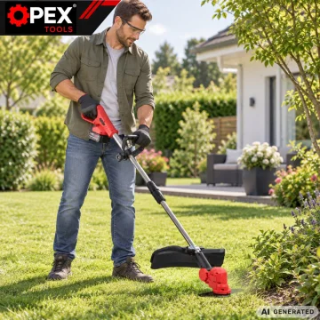 Акумулаторен тример за трева OPEX TOOLS 21 V с 2 батерии по 3 Ah и три режещи приставки