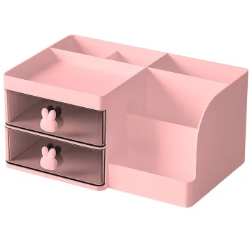 Органайзер за бюро и козметика с 2 чекмеджета, 23 × 15 × 11 см, розов