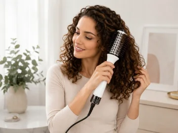 Сешоар четка с йонизация 1000 W за сушене и оформяне на коса – бяла