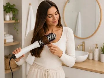 Сешоар четка с йонизация 1000 W за сушене и оформяне на коса – бяла