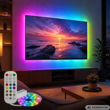 Неонова RGB LED лента 5 м с Bluetooth, USB 5 V и дистанционно управление
