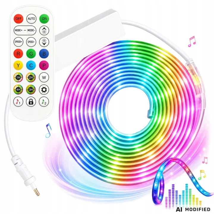 Неонова RGB LED лента 5 м с Bluetooth, USB 5 V и дистанционно управление