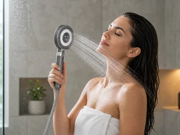 Душ слушалка с филтър и 5 режима на струята, 27,5 × 11 см – сива