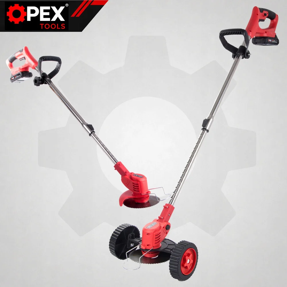 Акумулаторен тример с колела OPEX TOOLS 21 V с 2 батерии по 1,5 Ah и ножове