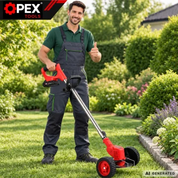 Акумулаторен тример с колела OPEX TOOLS 21 V с 2 батерии по 1,5 Ah и ножове