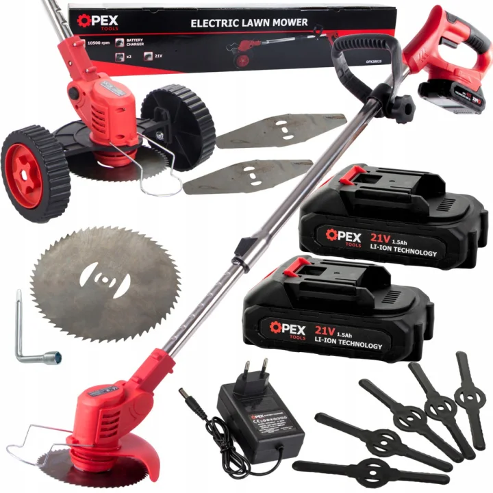 Акумулаторен тример с колела OPEX TOOLS 21 V с 2 батерии по 1,5 Ah и ножове