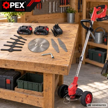Акумулаторен тример с колела OPEX TOOLS 21 V с 2 батерии по 1,5 Ah и ножове