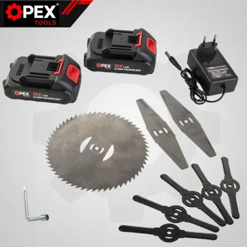 Акумулаторен тример с колела OPEX TOOLS 21 V с 2 батерии по 1,5 Ah и ножове