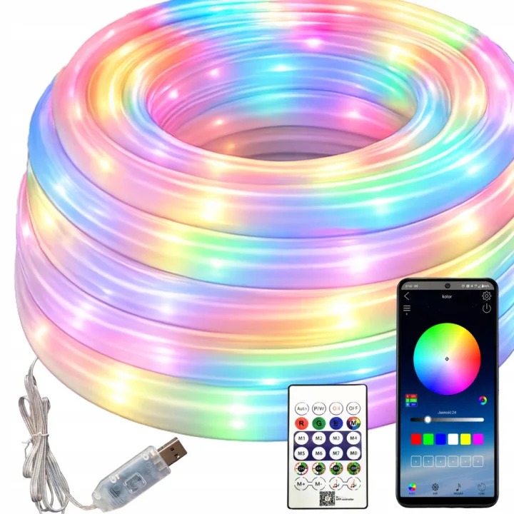 Неонова RGB LED лента 5 м с Bluetooth, USB и дистанционно