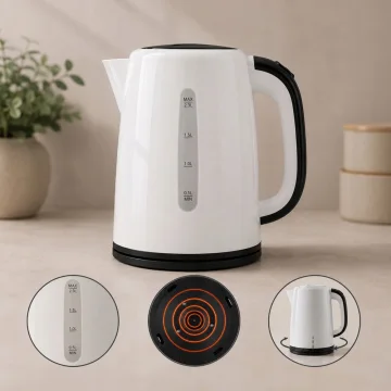 Електрическа кана 2,3 л, 1500 W с LED индикация и основа 360° – бяла