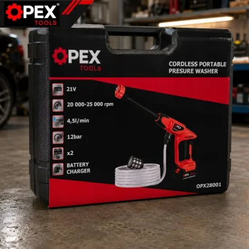 Акумулаторна водоструйка OPEX TOOLS 21 V, 12 bar с 2 батерии по 3 Ah и куфар