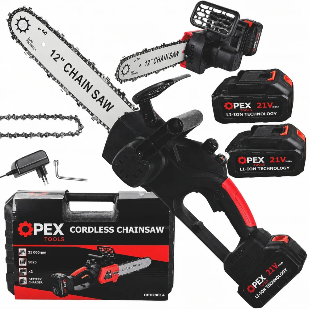 Акумулаторен верижен трион OPEX TOOLS OPX28014, 12″, 2 × 21 V 3 Ah