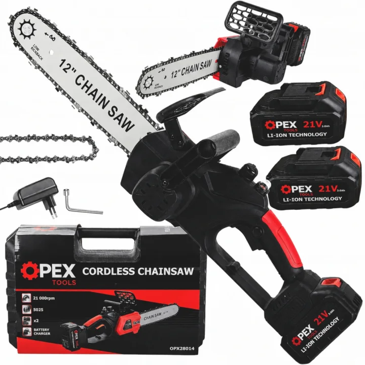 Акумулаторен верижен трион OPEX TOOLS OPX28014, 12″, 2 × 21 V 3 Ah