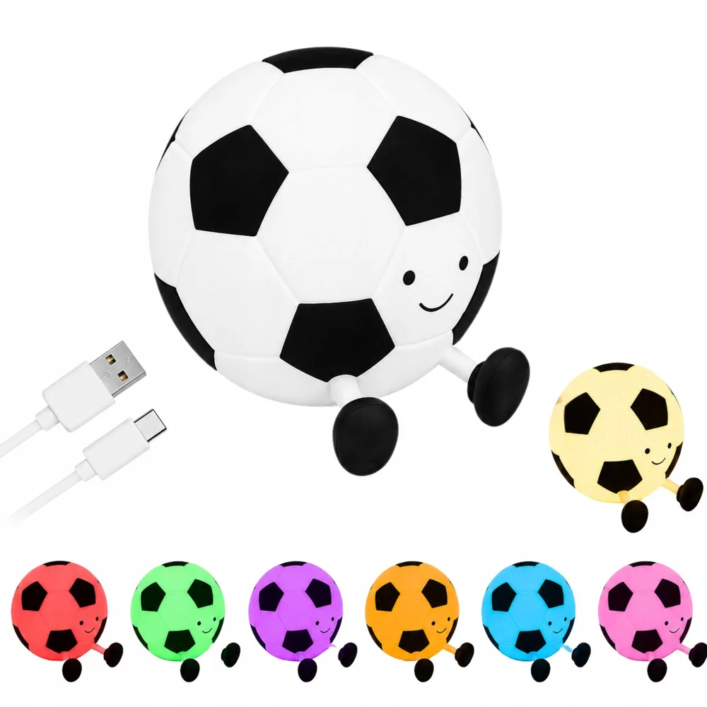 Силиконова LED нощна лампа футболна топка с RGB, USB-C и 30-минутен таймер