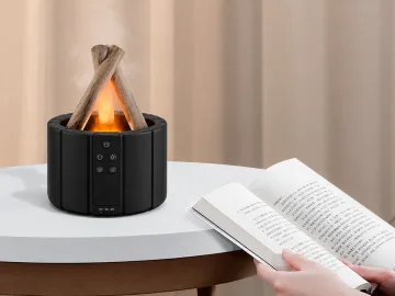 Овлажнител и арома дифузер с RGB светлина и ефект пламък, 250 мл, черен