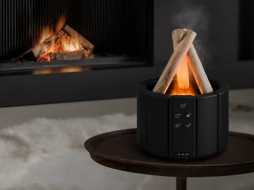 Овлажнител и арома дифузер с RGB светлина и ефект пламък, 250 мл, черен
