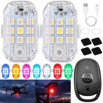 Акумулаторни LED стробоскопични светлини, 7 цвята – 2 броя с дистанционно
