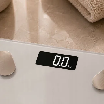 Електронен кантар за баня до 180 кг с LCD дисплей, стъклен, бял