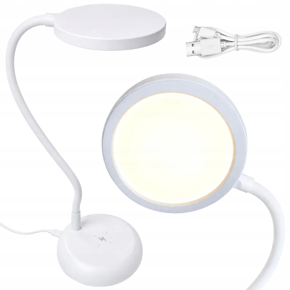 LED настолна лампа с гъвкаво рамо, димиране и USB-C, бяла, 53 см
