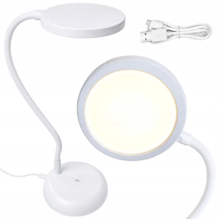 LED настолна лампа с гъвкаво рамо, димиране и USB-C, бяла, 53 см