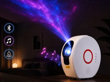 LED проектор галактика и звездно небе с Bluetooth тонколона и дистанционно – бял