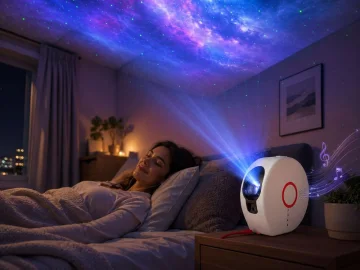 LED проектор галактика и звездно небе с Bluetooth тонколона и дистанционно – бял