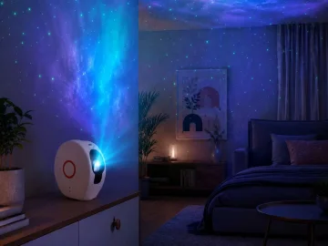 LED проектор галактика и звездно небе с Bluetooth тонколона и дистанционно – бял
