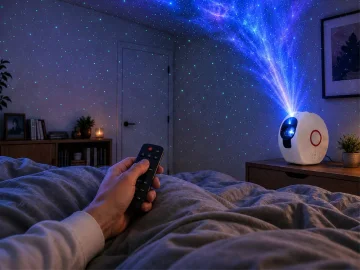 LED проектор галактика и звездно небе с Bluetooth тонколона и дистанционно – бял