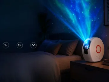 LED проектор галактика и звездно небе с Bluetooth тонколона и дистанционно – бял