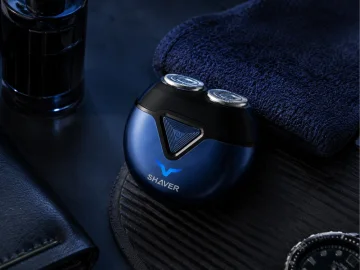 Компактна електрическа самобръсначка с двойна глава, USB-C и LED дисплей – синя