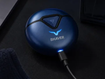 Компактна електрическа самобръсначка с двойна глава, USB-C и LED дисплей – синя
