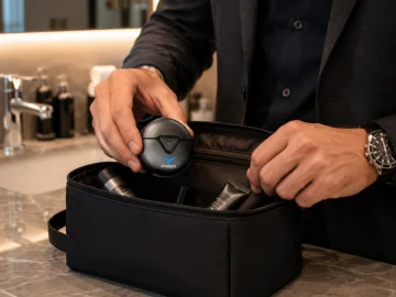Компактна електрическа самобръсначка с двойна глава, USB-C и LED дисплей – синя
