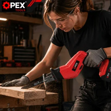 Акумулаторен саблен трион OPEX TOOLS 21 V, 2 батерии и 4 ножа