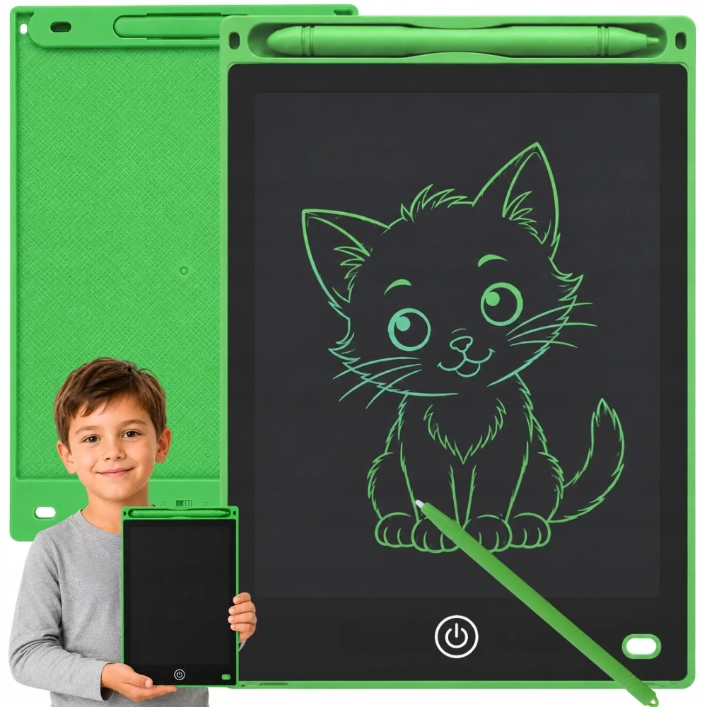 LCD таблет за рисуване и писане 12″ със стилус и заключване, зелен