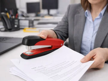 Офис телбод с метален механизъм, 15 см – червен и черен