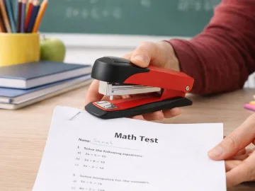Офис телбод с метален механизъм, 15 см – червен и черен