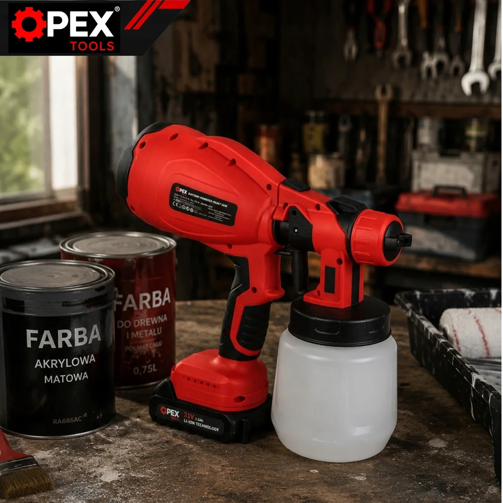 Акумулаторен пистолет за боядисване OPEX TOOLS 21 V, 1 л, 2 батерии