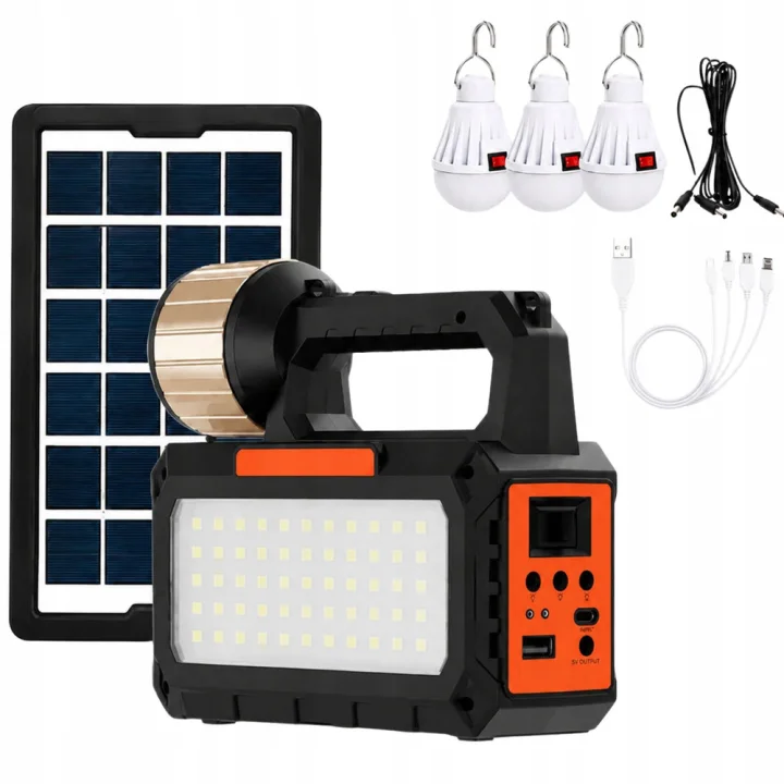 Соларна къмпинг лампа с FM радио, Bluetooth и 3 LED крушки, 4500 mAh
