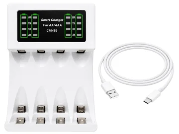 Зарядно за акумулаторни батерии AA/AAA с USB-C и 4 гнезда C704B3